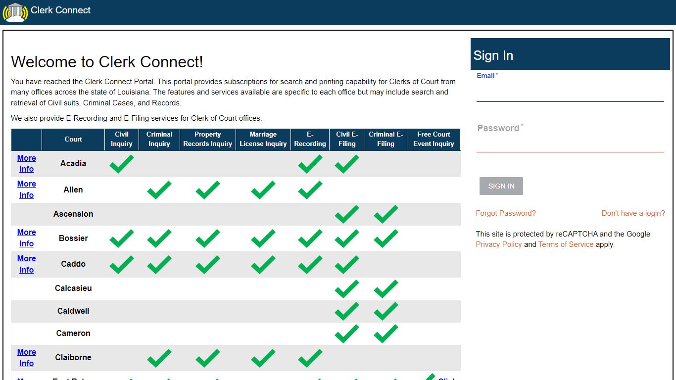 Clerk Connect - a Multi-Parish Clerk of Court online access portal